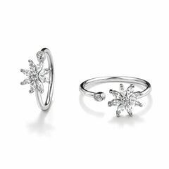 Silver Floral Crystal Open Ring with Sparkling Petal Design