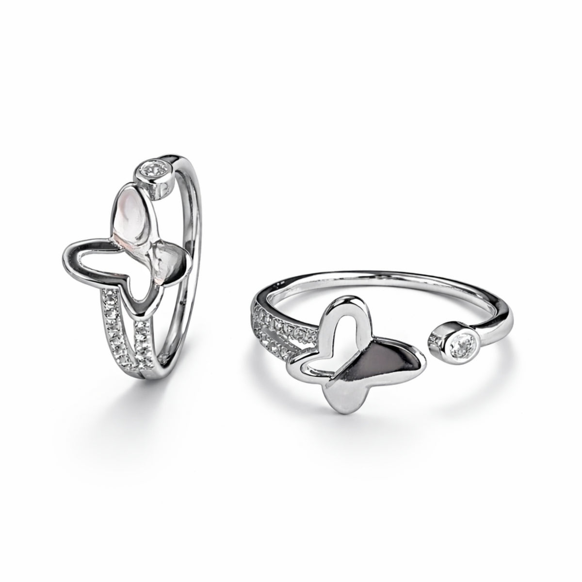 Silver Butterfly Open Ring with Crystal Accent