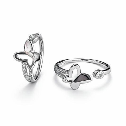 Silver Butterfly Open Ring with Crystal Accent
