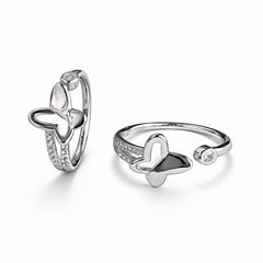 Silver Butterfly Open Ring with Crystal Accent