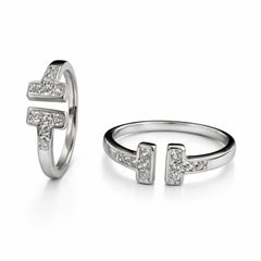 Silver Double Cross Open Ring with Crystal Detailing