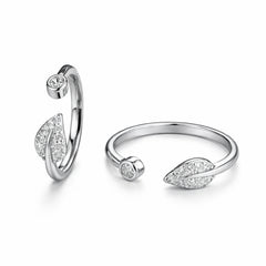 925 Sterling Silver Leaf Open Ring with Crystal Accent