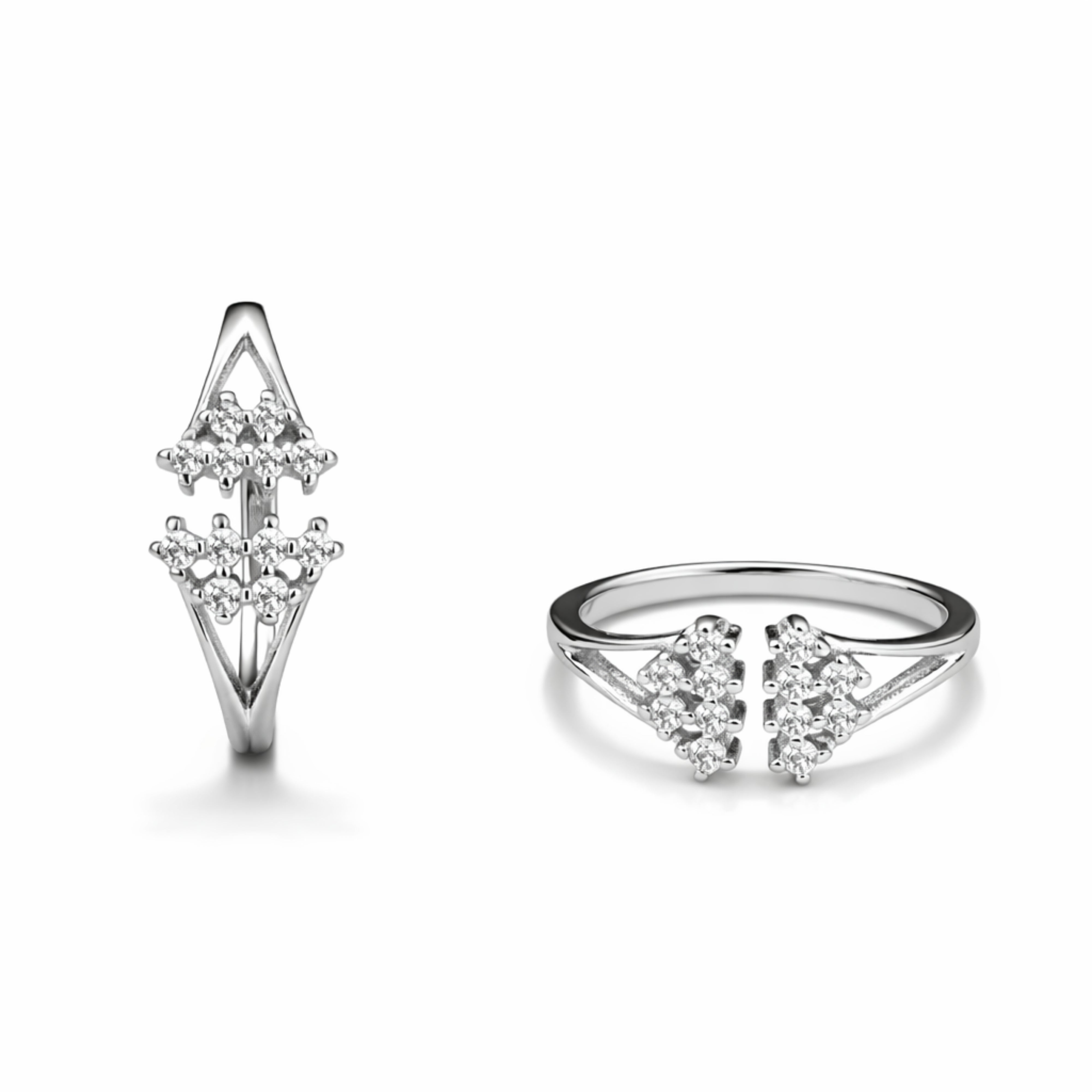 925 Sterling Silver Dual Triangle Crystal Open Ring