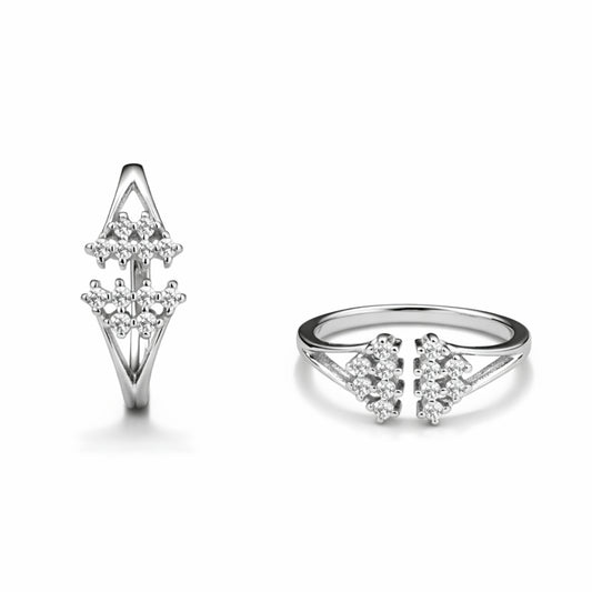925 Sterling Silver Dual Triangle Crystal Open Ring