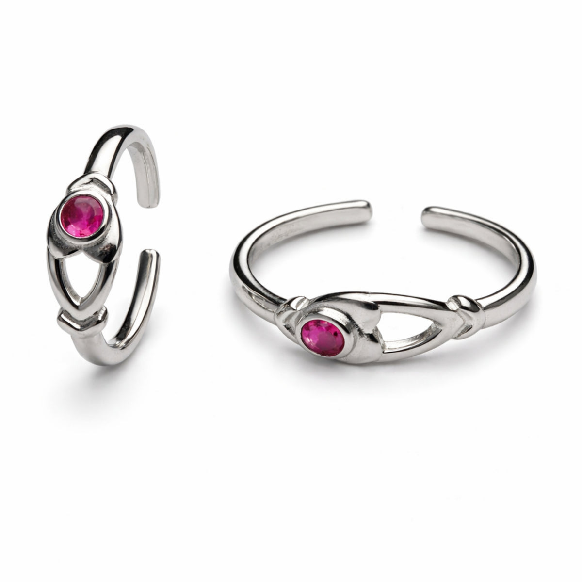 925 Sterling Silver Infinity Style Toe Ring with Ruby Stone