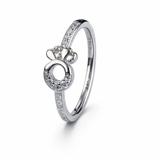 925 Sterling Silver Crown Halo Ring with Crystal Stones for Women