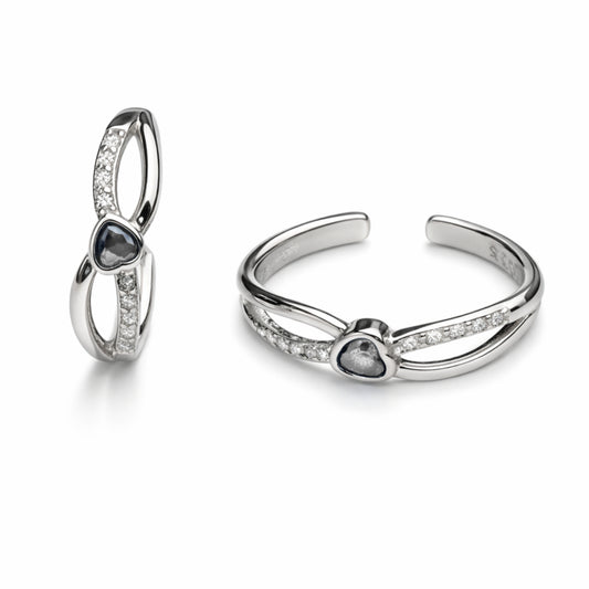 925 Sterling Silver Double Band Heart Toe Ring with Crystal Accents