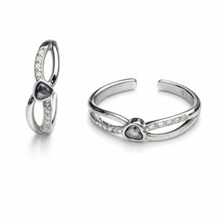 925 Sterling Silver Double Band Heart Toe Ring with Crystal Accents