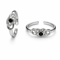 925 Sterling Silver Infinity Loop Toe Ring with Black Stone & Crystal Accent