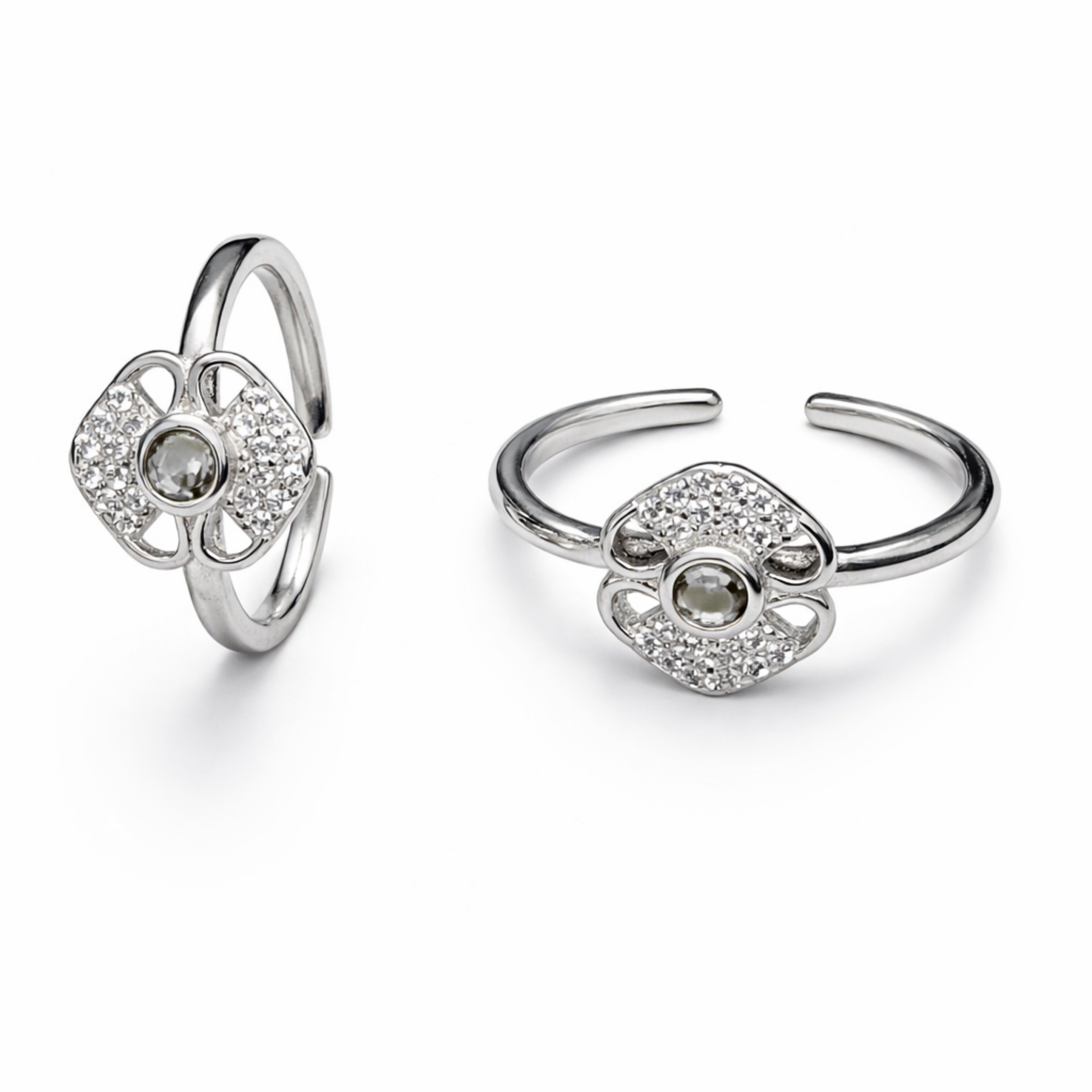 925 Sterling Silver Floral Crystal Toe Ring with Center Stone