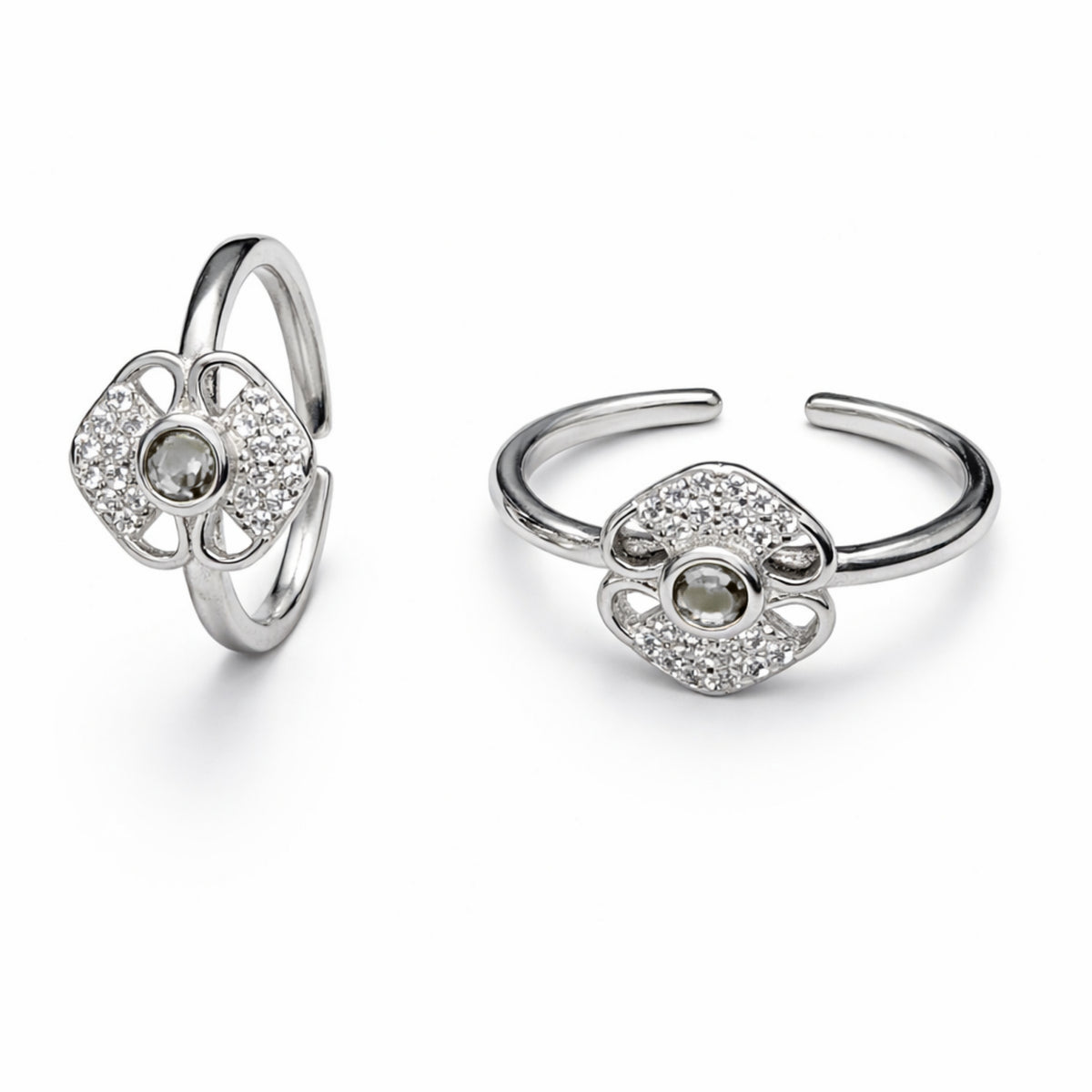 925 Sterling Silver Floral Crystal Toe Ring with Center Stone