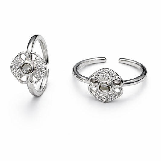 925 Sterling Silver Floral Crystal Toe Ring with Center Stone