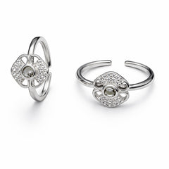925 Sterling Silver Floral Crystal Toe Ring with Center Stone