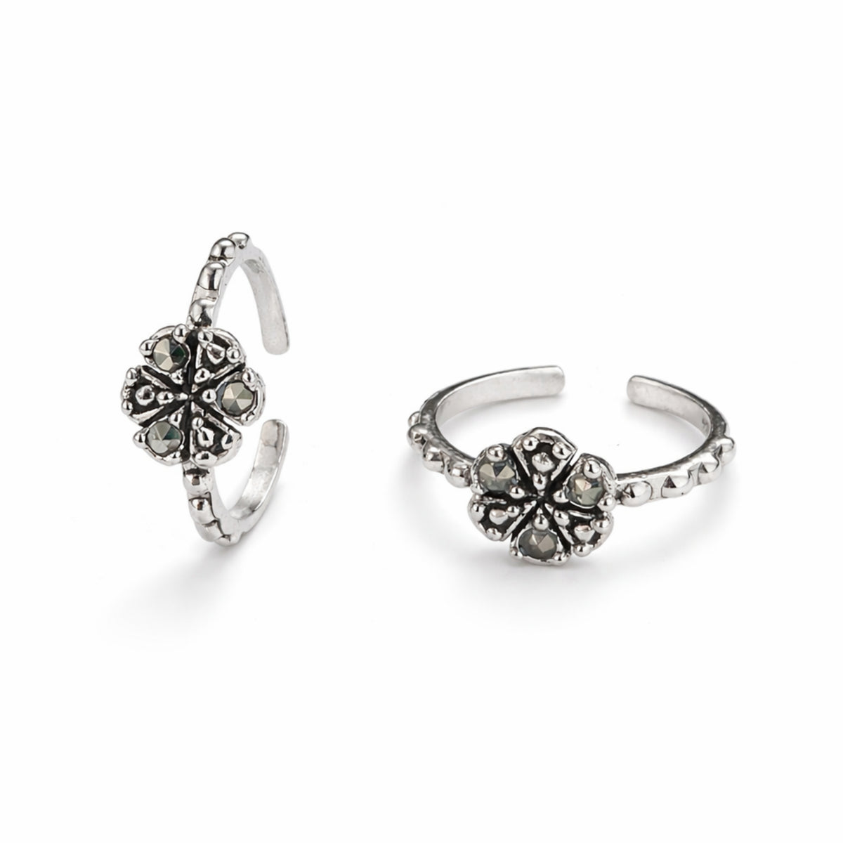 925 Sterling Silver Vintage Floral Toe Ring with Marcasite Stones