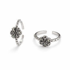 925 Sterling Silver Vintage Floral Toe Ring with Marcasite Stones