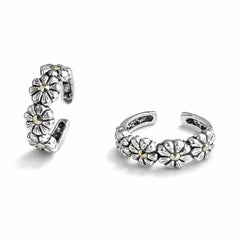 925 Sterling Silver Antique Multi-Flower Toe Ring with Marcasite Accents