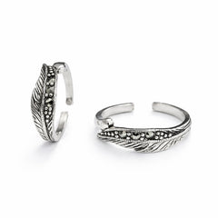 925 Sterling Silver Antique Feather Design Toe Ring with Marcasite Stones