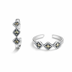 925 Sterling Silver Geometric Diamond Shape Toe Ring with Marcasite Stones