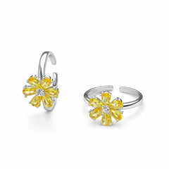 925 Sterling Silver Golden Yellow Floral Toe Ring with Crystal Center