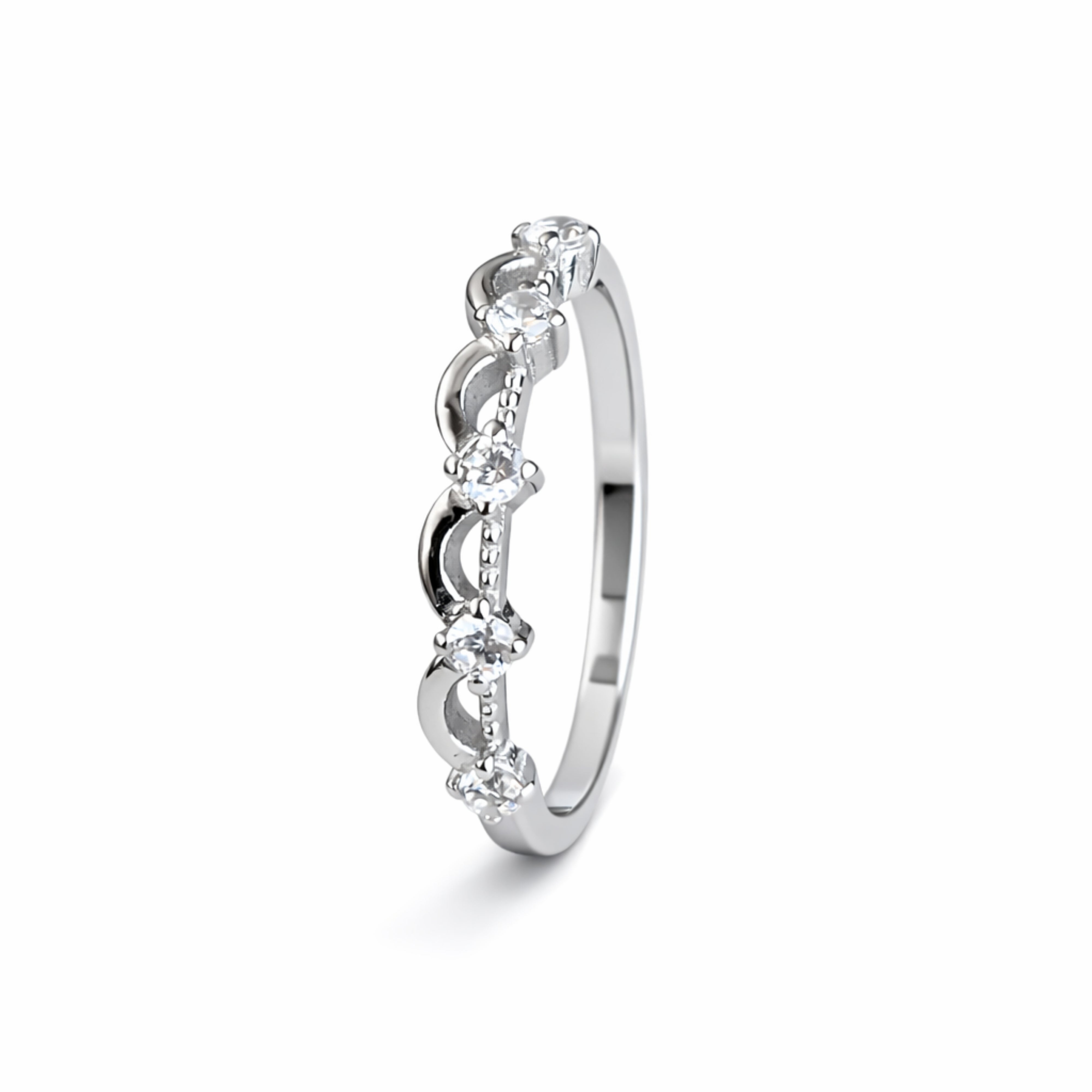 925 Sterling Silver Multi Stone Wave Crystal Ring
