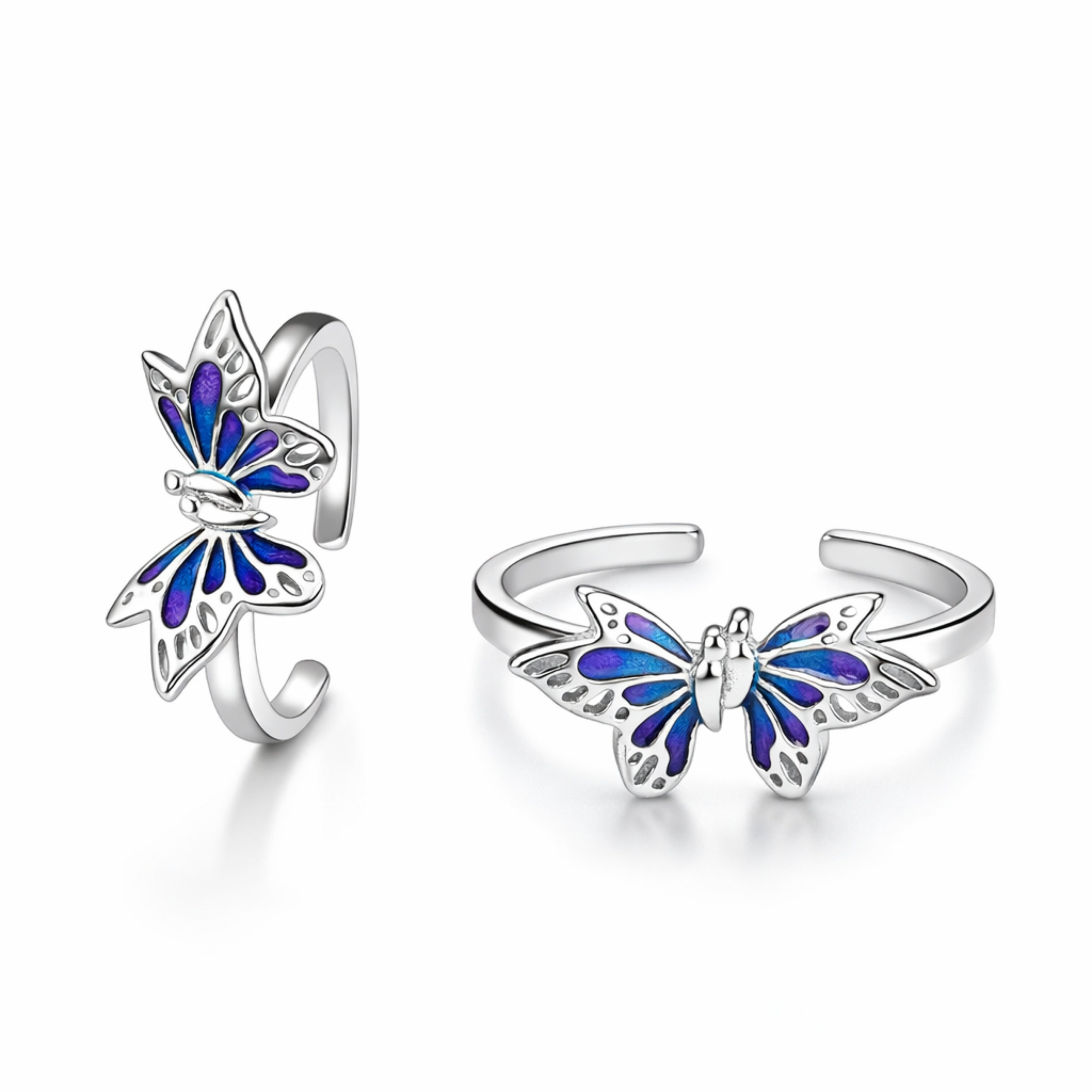 925 Sterling Silver Purple Blue Enamel Butterfly Toe Ring