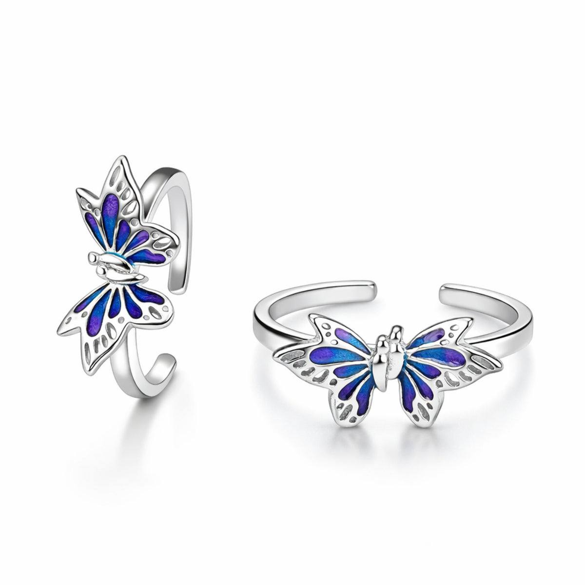 925 Sterling Silver Purple Blue Enamel Butterfly Toe Ring