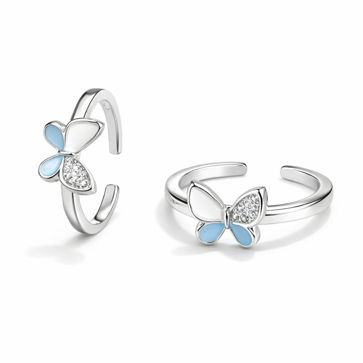 925 Sterling Silver Minimal Butterfly Toe Ring with Blue Enamel and Crystal Accent
