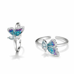 925 Sterling Silver Butterfly Toe Ring with Dual Wing Design & Crystal Drop