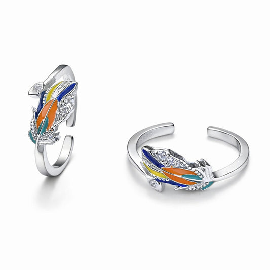 925 Sterling Silver Colorful Feather Toe Ring with Crystal Detailing